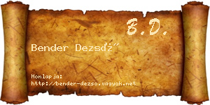 Bender Dezső névjegykártya